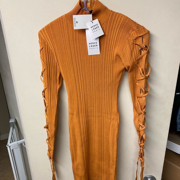 New💕HERVE LEGER LACE UP LONG SLEEVE DRESS💕 - Picture 10 of 10